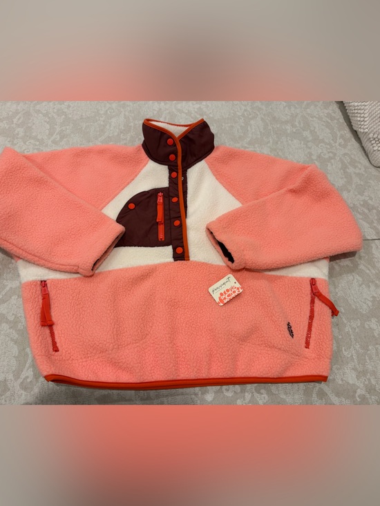 FP Movement by Free People Jackets & Blazers - FP Movement by Free People Coral Pink, Cream & Brown Sherpa Pullover